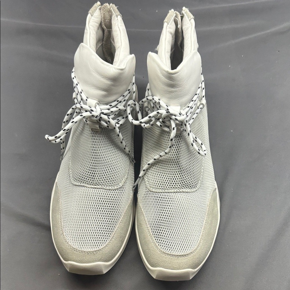 Godi High Top Sneakers‎ White Mesh Leather Zip Closure Mens Size 9 Womens 10.5